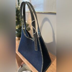 Staud Soft Rey Denim & Leather Top Handle Bag